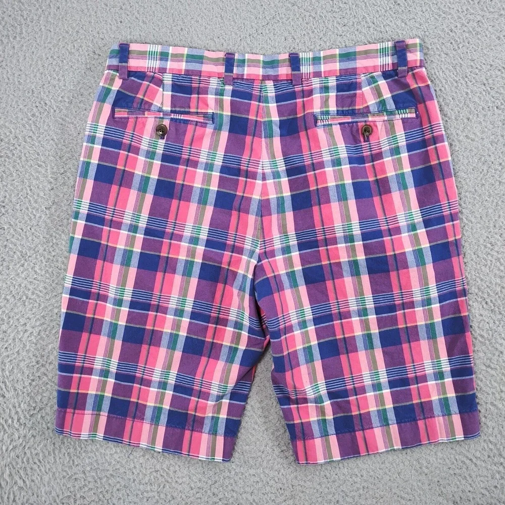 Brooks Brothers Shorts Mens 33 Pink Cotton Plaid Flat Front Slash Pockets Chino